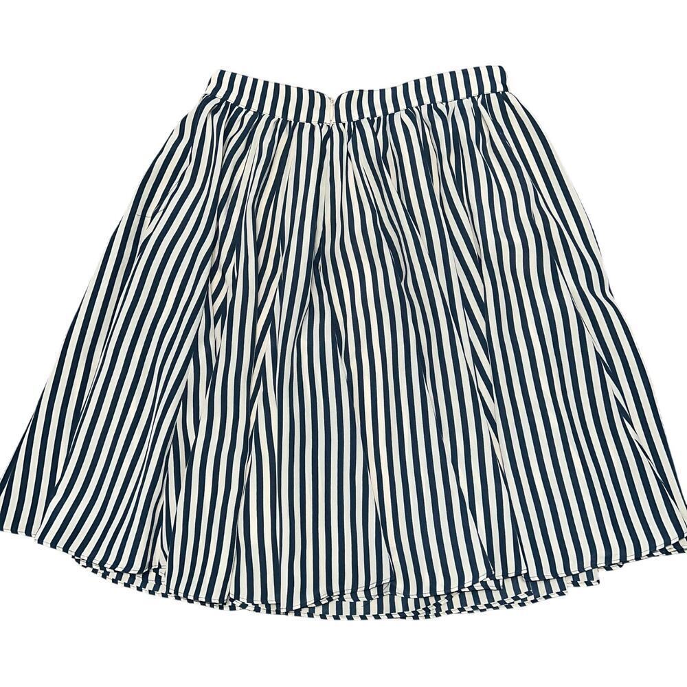 PAPIER Poplin Small Striped Navy & Cream Zip Up Skirt Size XS